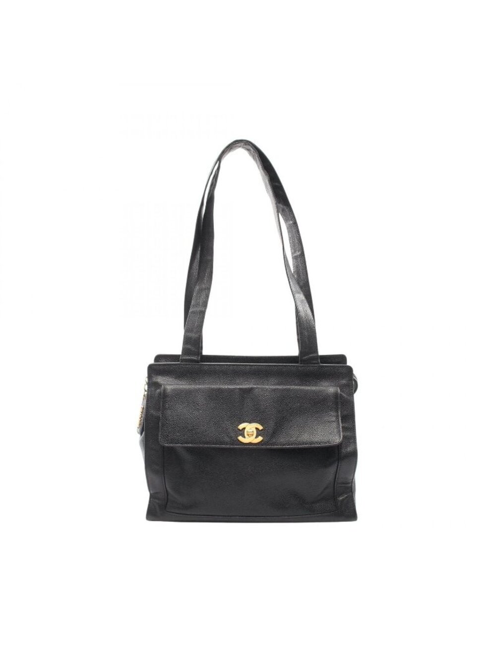 Chanel Tote CC Logo Turnlock Black Caviar Leather Shoulder - Picture 1 of 10
